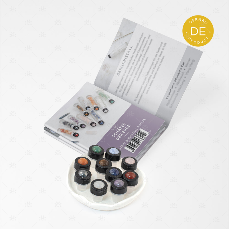 Luxury Gemstone & Crystal Rollerballs With 11 Instructional Cards (10 Roller Pack) - German