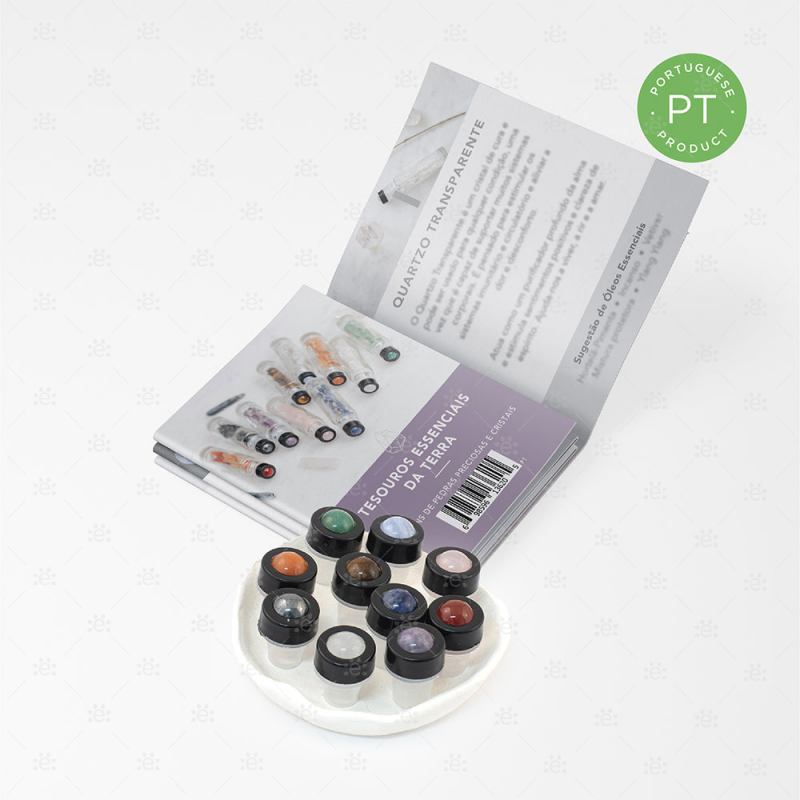 Luxury Gemstone & Crystal Rollerballs With 11 Instructional Cards (10 Roller Pack) - Portuguese