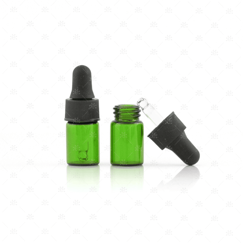 5/8 (2Ml) Dram Green Glass Dropper Bottles (5 Pack)