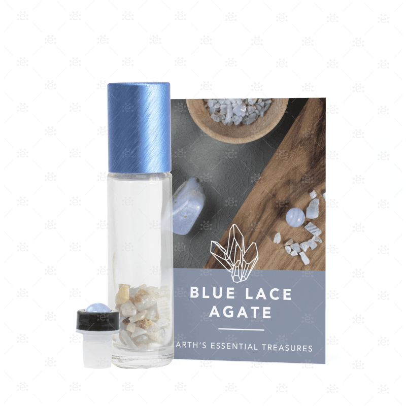 Blue Lace Agate Gemstone Roller Bottle Set Glass