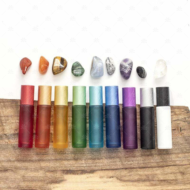 Deluxe Frosted 10Ml Purple Roller Bottles With Metallic Caps & Premium Rollers (5 Pack) Glass Roller