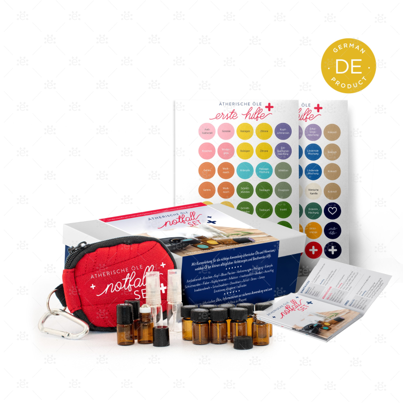 Essential Oil Emergency Kit (With Case Bottles First Aid Brochure & Cap Stickers) - German Diy Kits