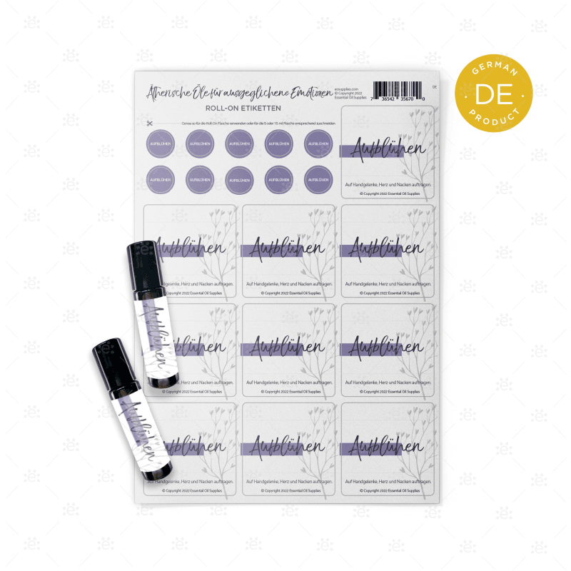 Essentially Balanced Emotions Bottle Labels - Sheets Of 10 (6 Varieties Available) German Blossom