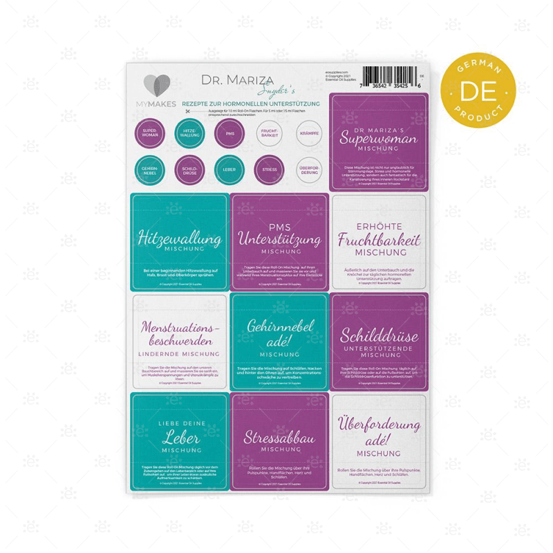 Mymakes:  Hormone Support Recipes By Dr Mariza Snyder - Label Sheet German Labels
