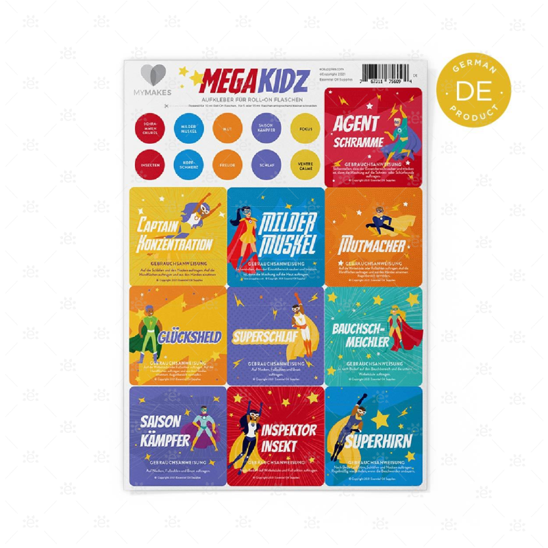 Mymakes:  Mega Kidz - Label Sheet German Labels