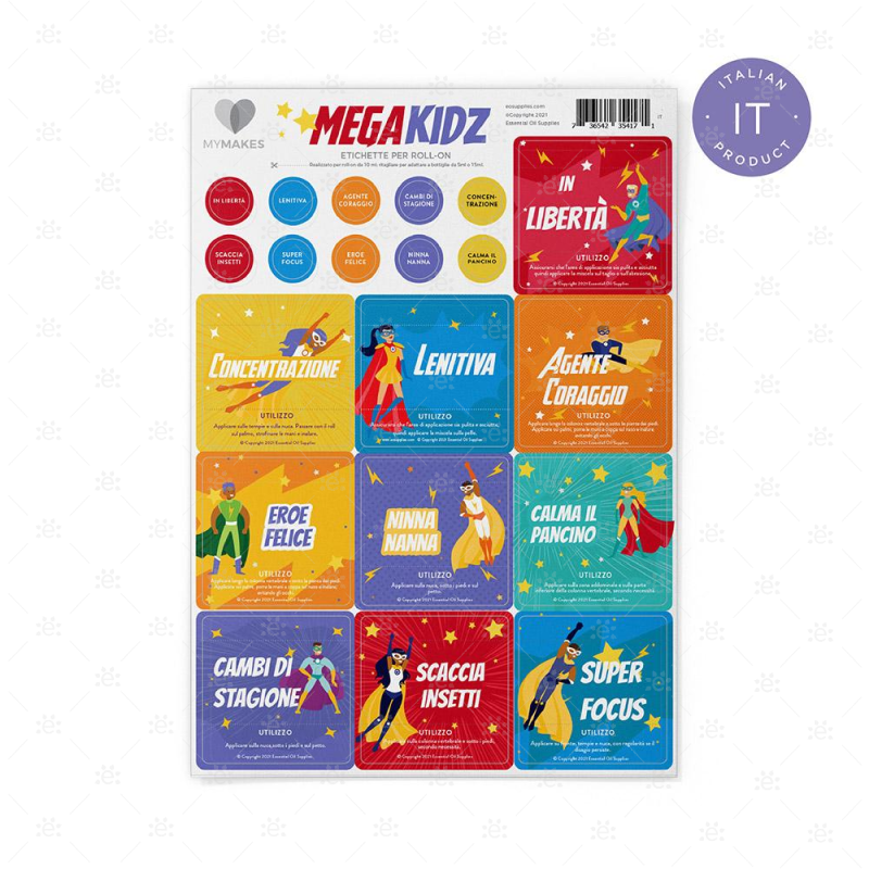 Mymakes:  Mega Kidz - Label Sheet Italian Labels